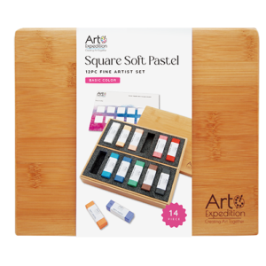 12 pc. Square Soft Pastel Set In Bamboo Box