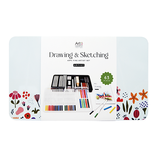 63PC Drawing and Sketching Set in Tin Box