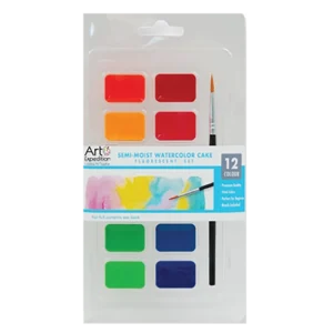 Semi-Moist Watercolor Cakes Fluorescent Set 12 Pcs.