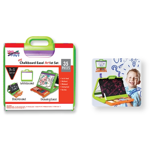 35PC Kids Chalkboard & Whiteboard Easel Set - Image 3