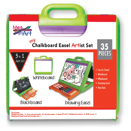 35PC Kids Chalkboard & Whiteboard Easel Set
