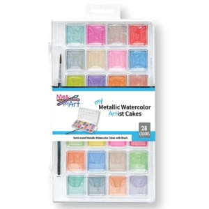28pc Semi-moist Metallic Watercolor Cakes